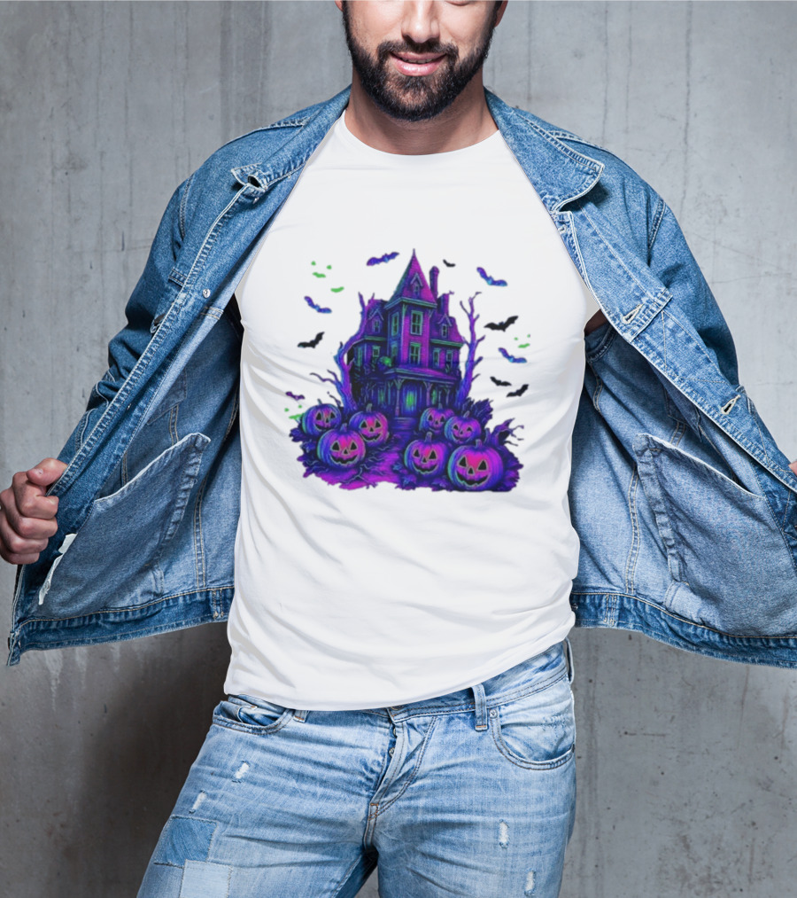 Halloween Bats Haunted House T-Shirt