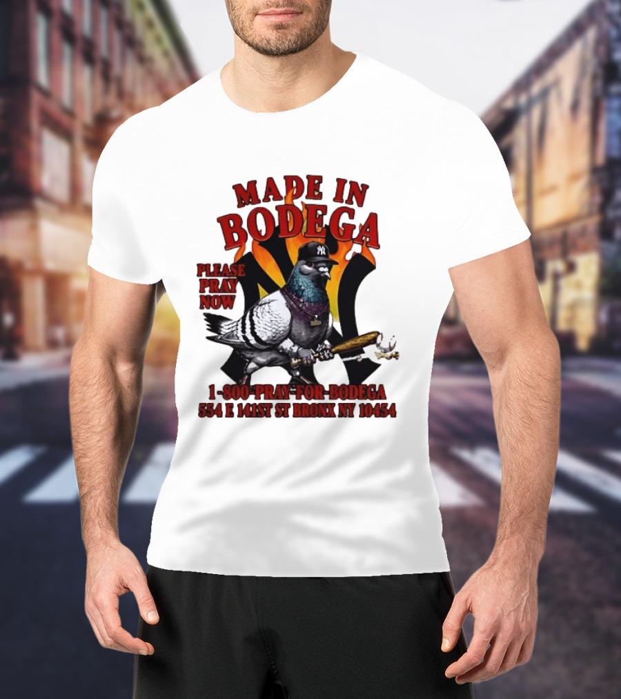 Made In Bodega New York Yankees Pigeon Baseball T-Shirt