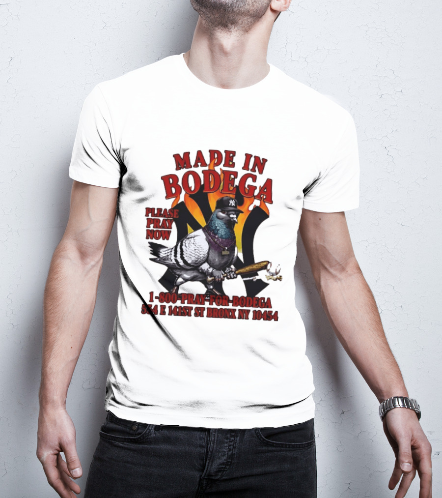 Made In Bodega New York Yankees Pigeon Baseball T-Shirt