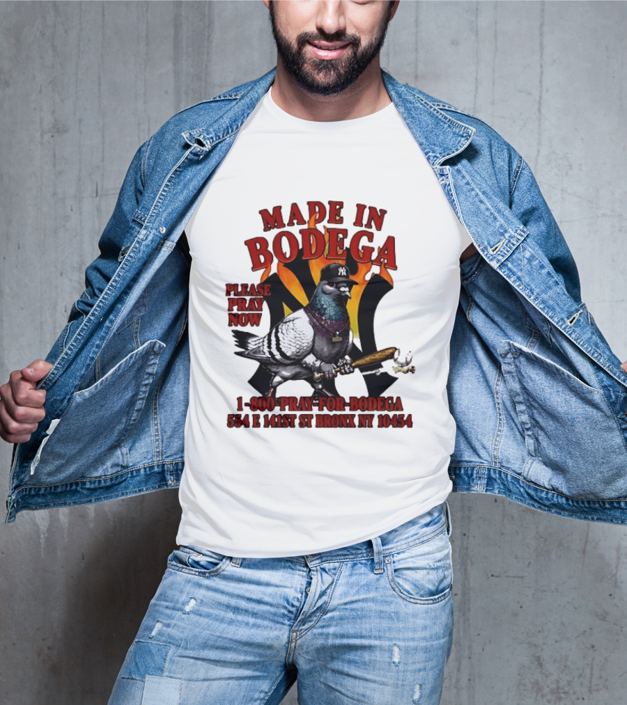 Made In Bodega New York Yankees Pigeon Baseball T-Shirt