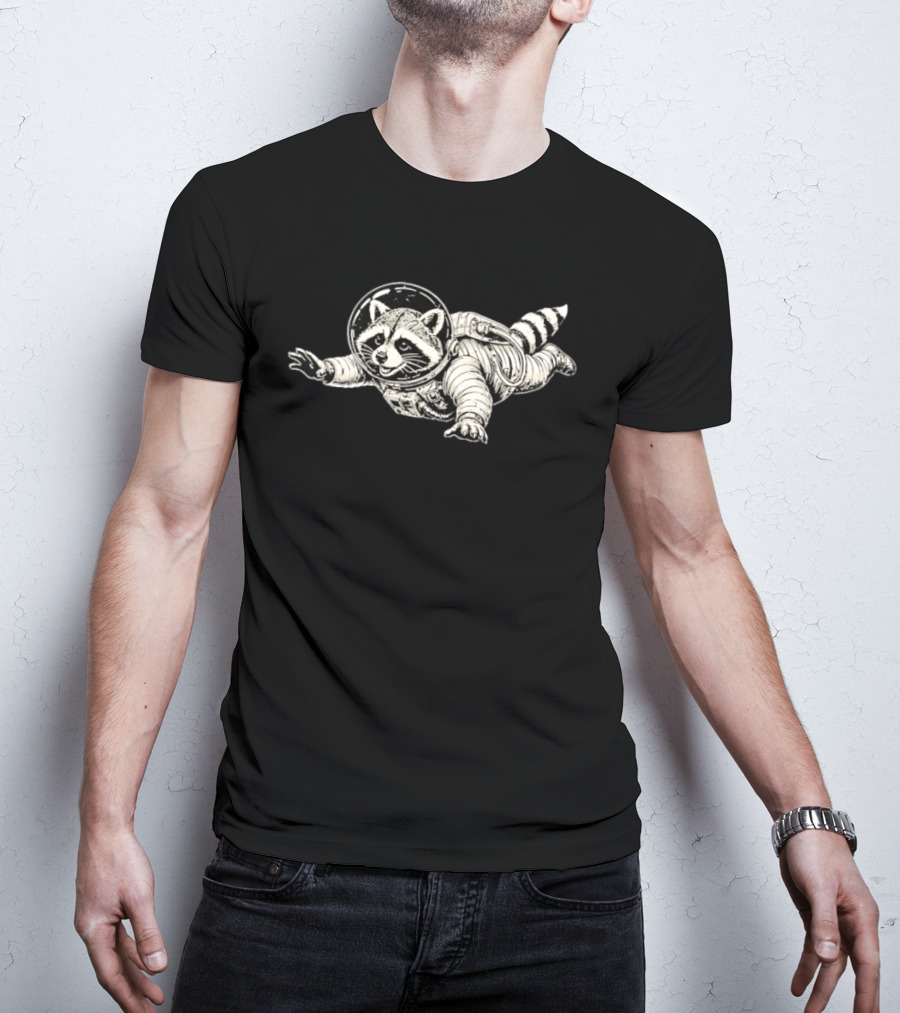 Astronaut Raccoon Floating In Space Galaxy Adventure T-Shirt