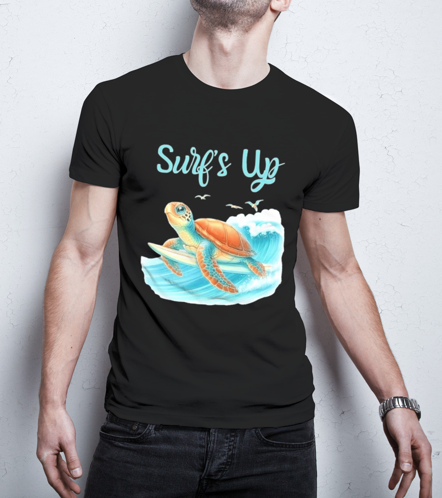 Surf's Up Turtle Riding Surfboard On Big Wave T-Shirt