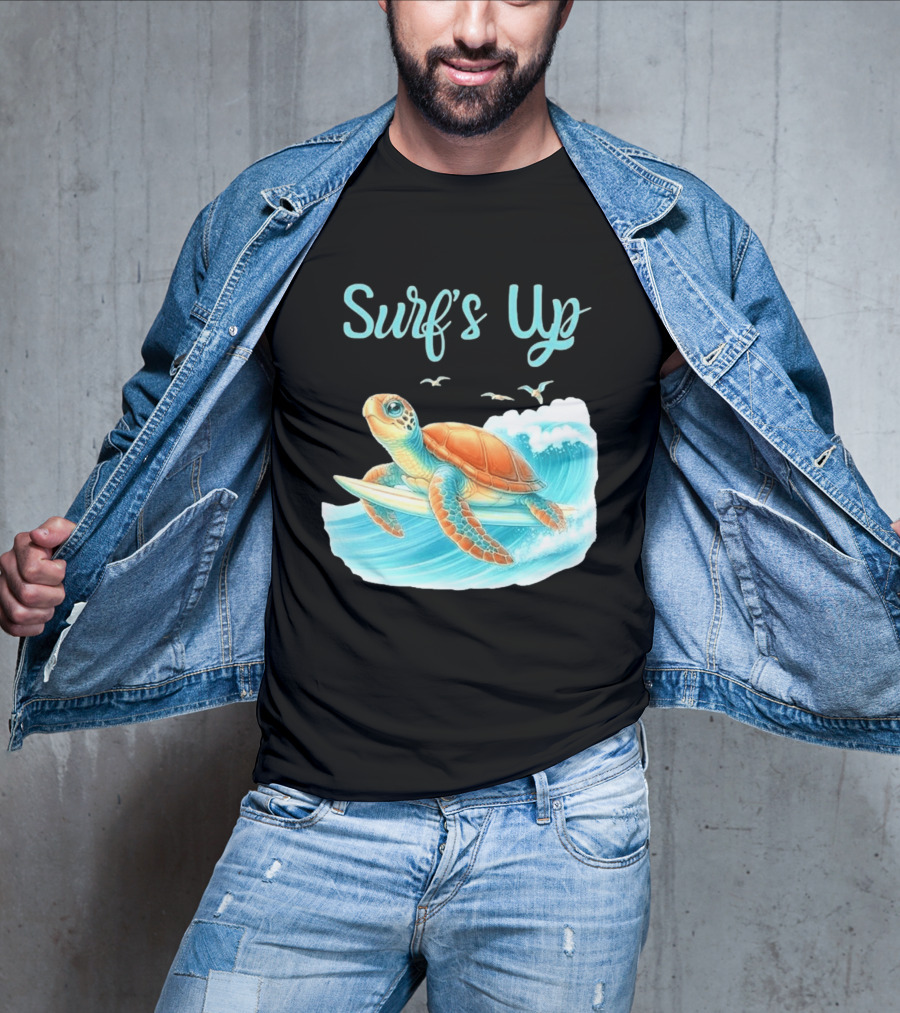 Surf's Up Turtle Riding Surfboard On Big Wave T-Shirt
