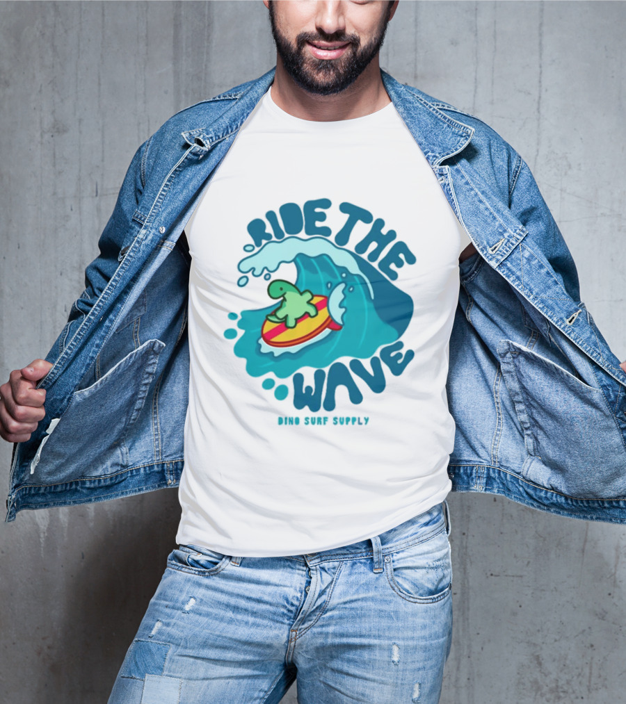 Ride The Wave Turtle Surfing Dino Surf Supply T-Shirt