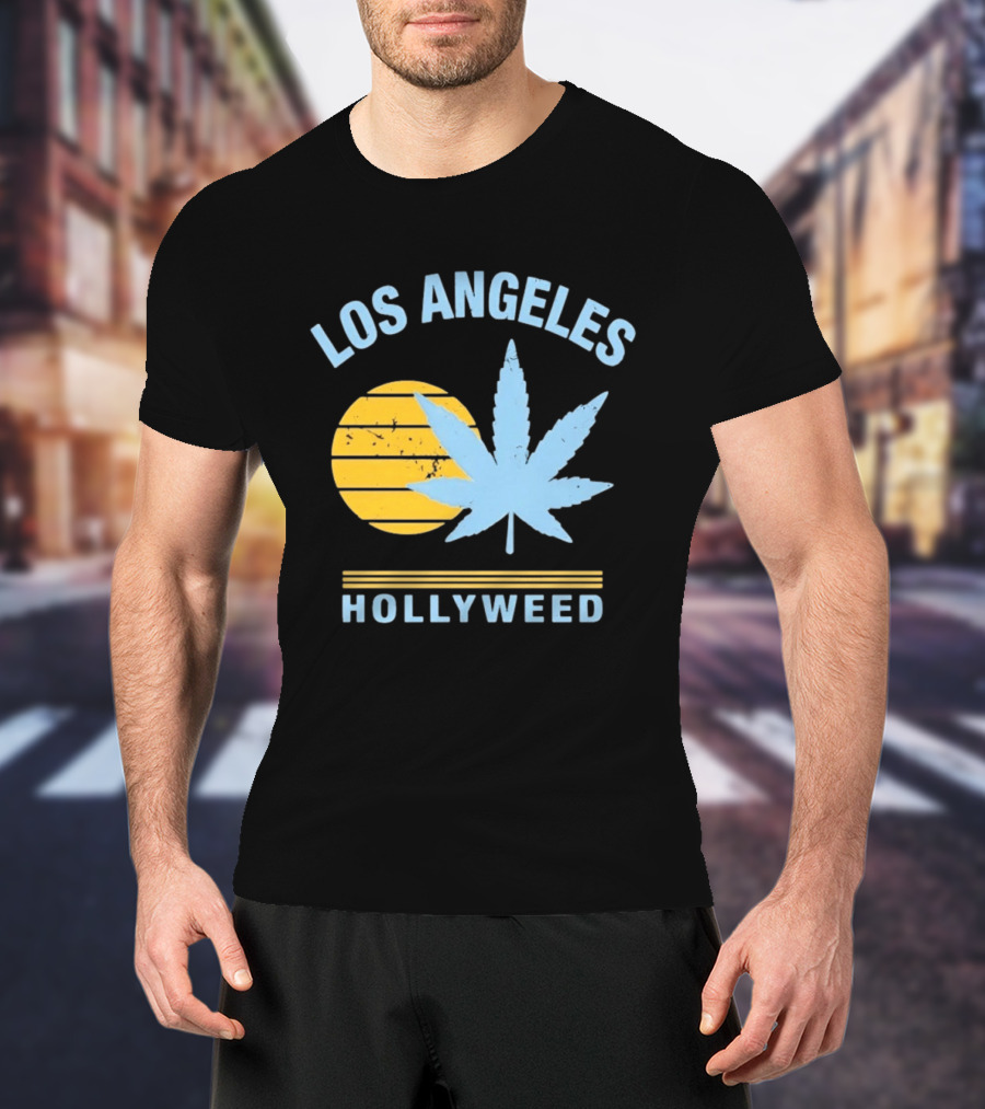 Los Angeles Hollyweed Cannabis Leaf Sunburst T-Shirt