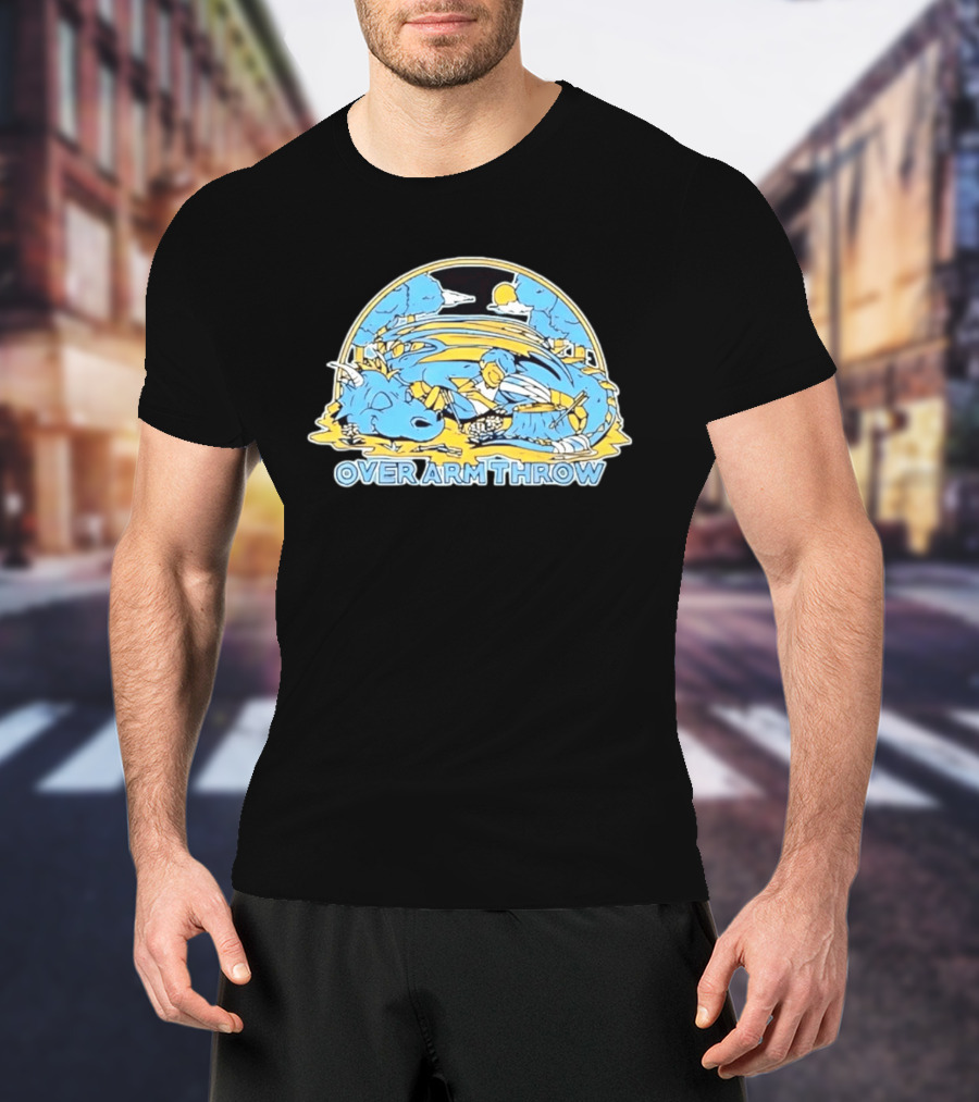 Over Arm Throw Cartoon Sleeping Blue Dragon Under Moonlit Sky T-Shirt