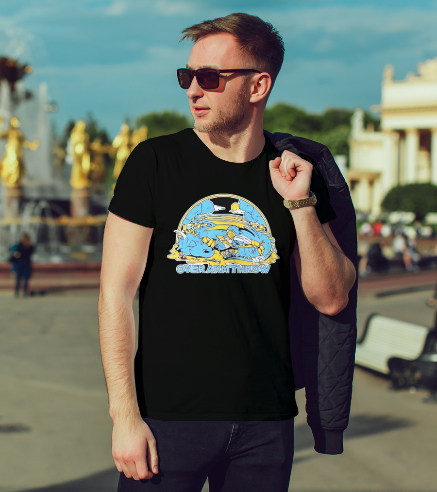 Over Arm Throw Cartoon Sleeping Blue Dragon Under Moonlit Sky T-Shirt