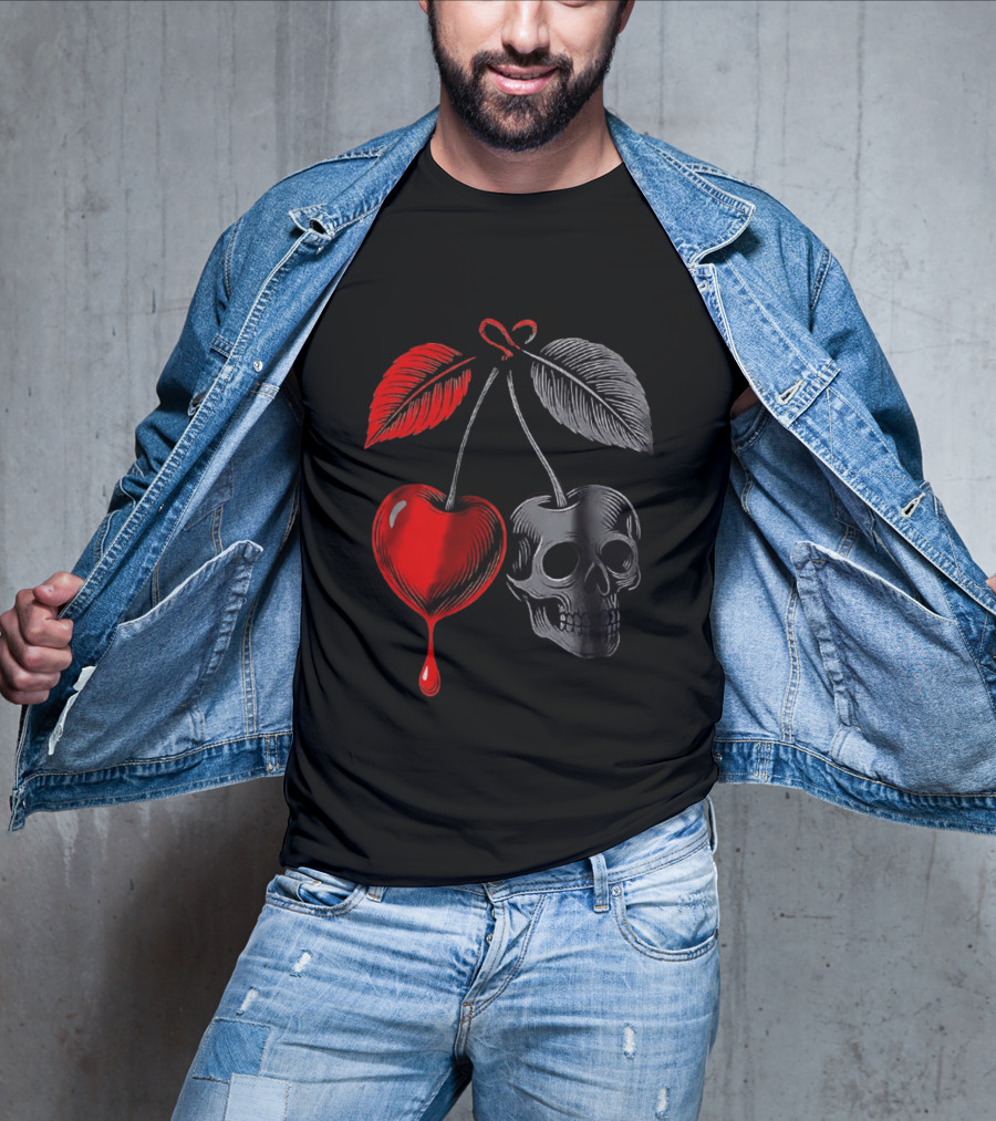 Bleeding Cherry Skull Memento Mori Gothic Macabre Dark Fruit T-Shirt
