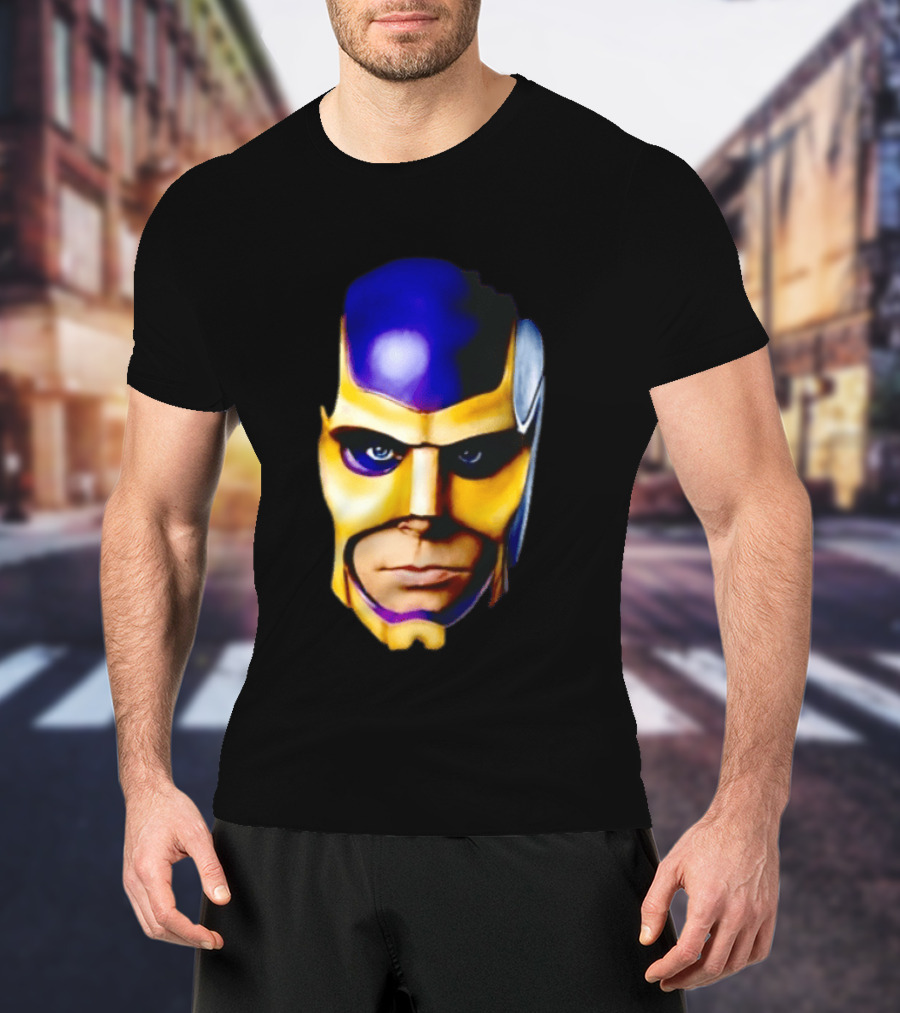 Realistic Painted Purple Gold Superhero Mask Face Close Up T-Shirt