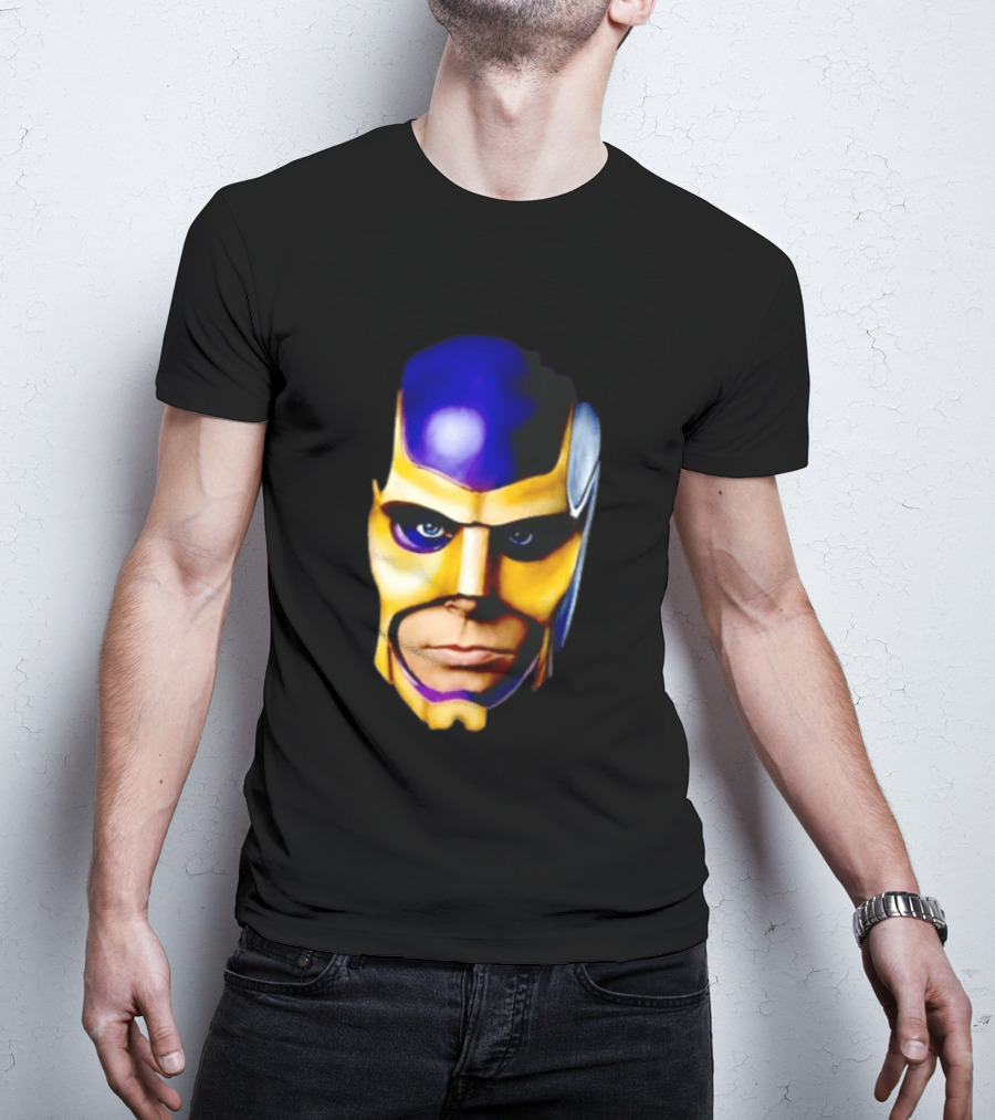 Realistic Painted Purple Gold Superhero Mask Face Close Up T-Shirt