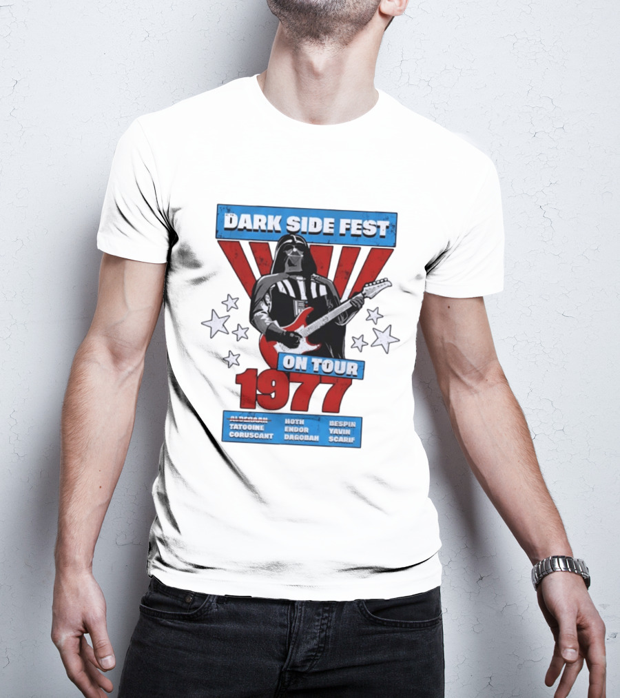 Darth Vader Dark Side Fest On Tour 1977 Tatooine Coruscant Hoth Endor Dagobah Bespin Yavin Scarif T-Shirt