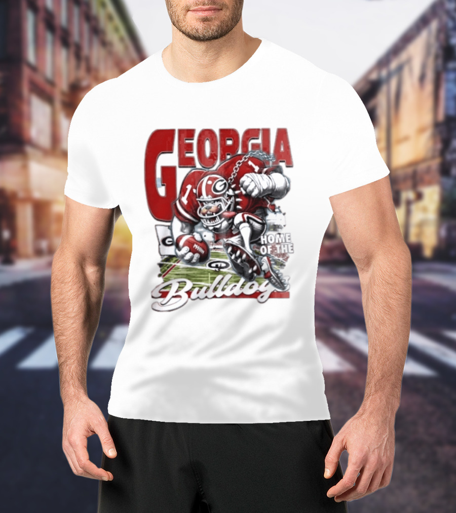 Georgia Bulldogs Football Cartoon Running Home Of The Bulldogs T-Shirt