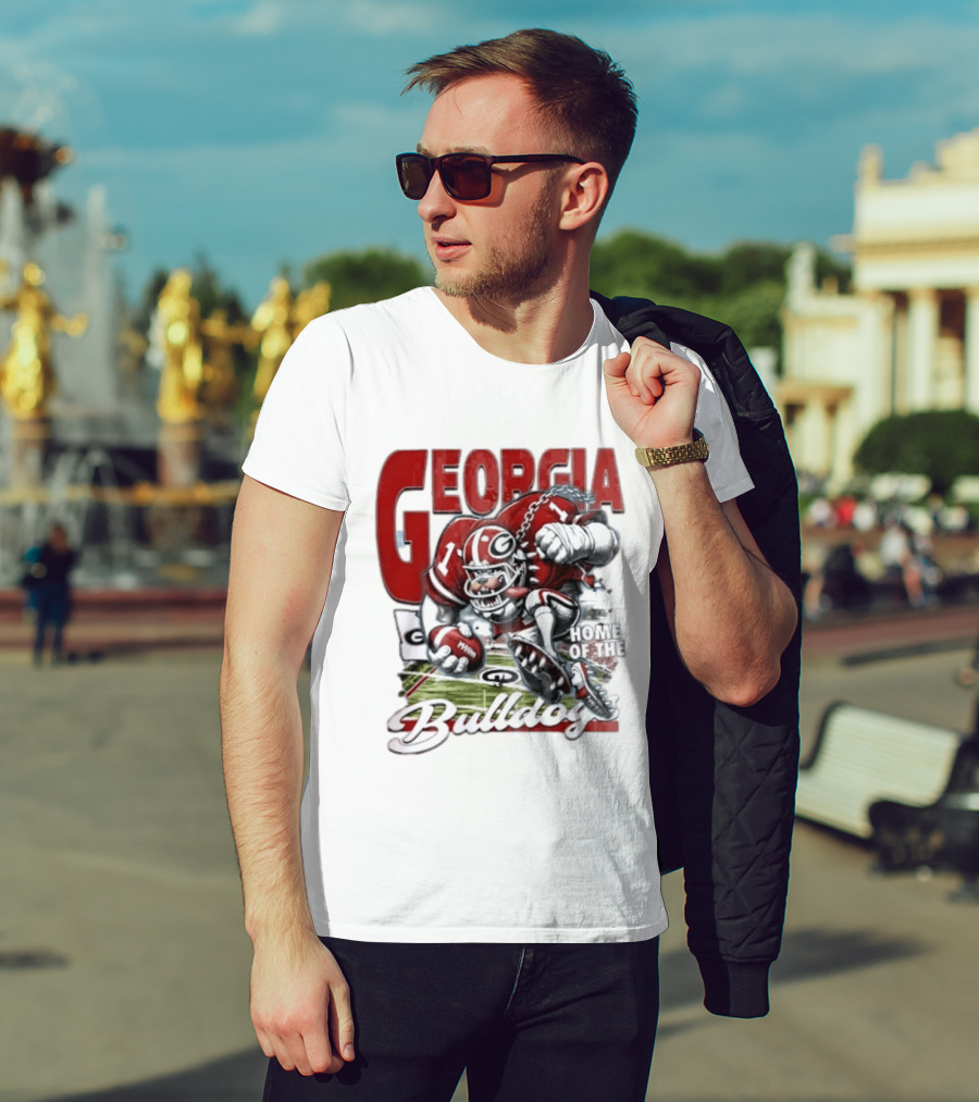 Georgia Bulldogs Football Cartoon Running Home Of The Bulldogs T-Shirt