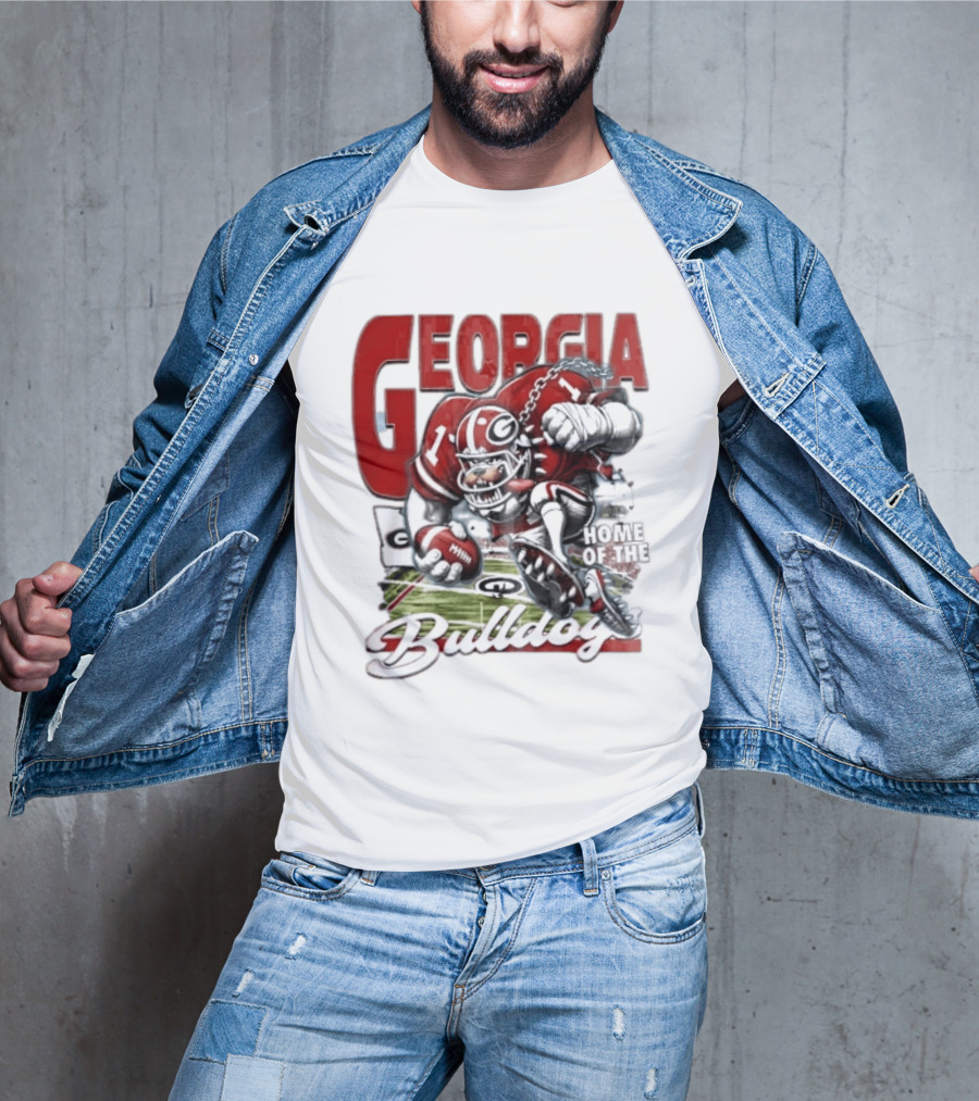 Georgia Bulldogs Football Cartoon Running Home Of The Bulldogs T-Shirt
