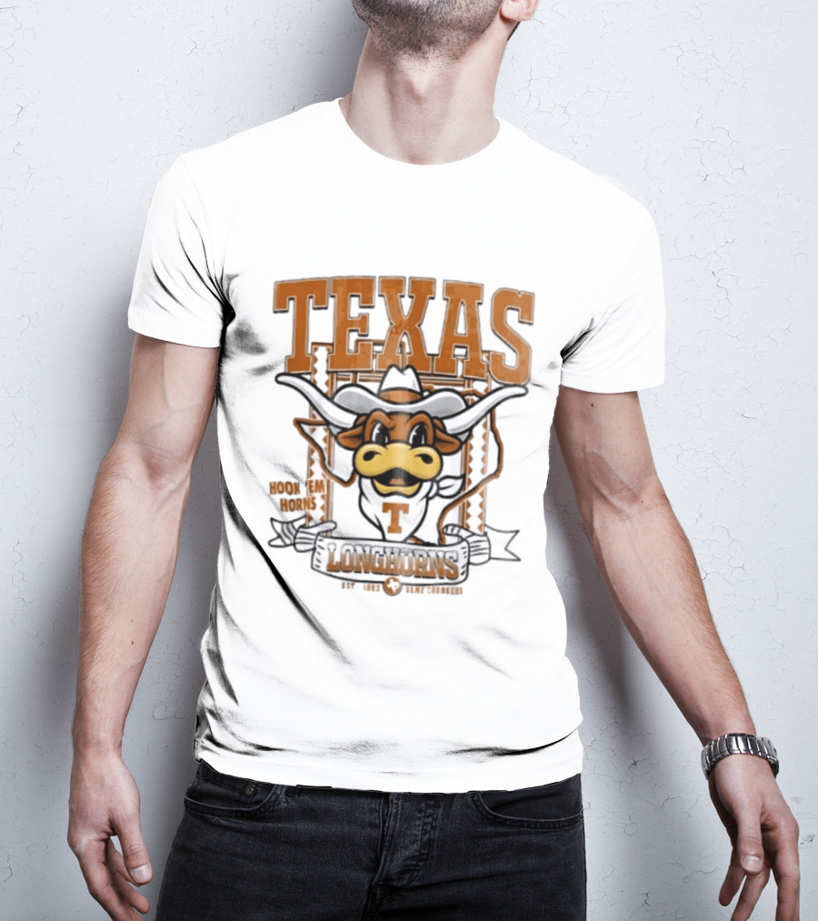Texas Longhorns Hook Em Horns Game Changers Est 1883 State Map Cartoon T-Shirt