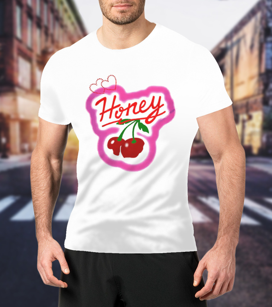 Honey Cherry Fruit Hearts Pink Neon T-Shirt