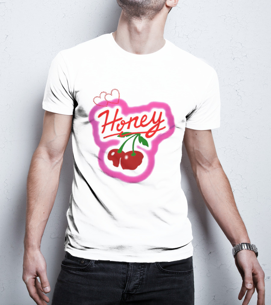 Honey Cherry Fruit Hearts Pink Neon T-Shirt