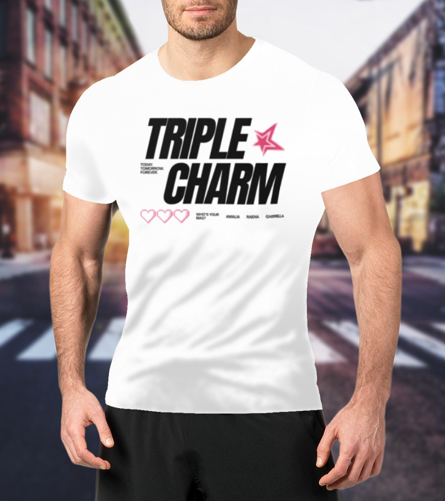 Triple Charm White Hearts Pink Star T-Shirt