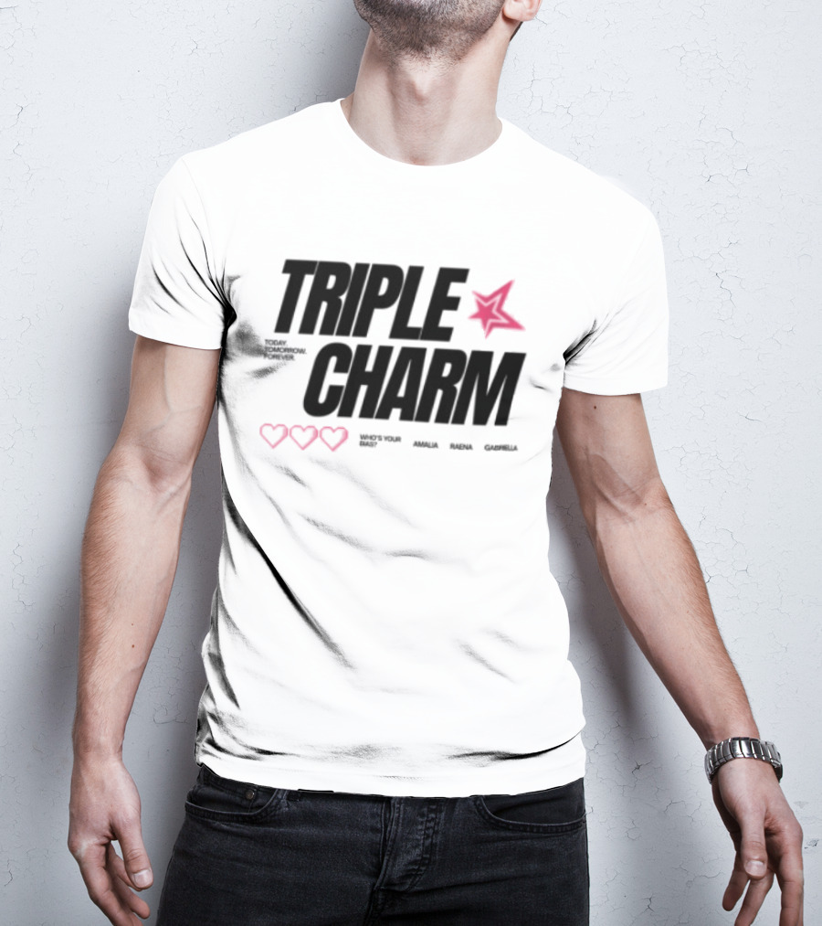 Triple Charm White Hearts Pink Star T-Shirt