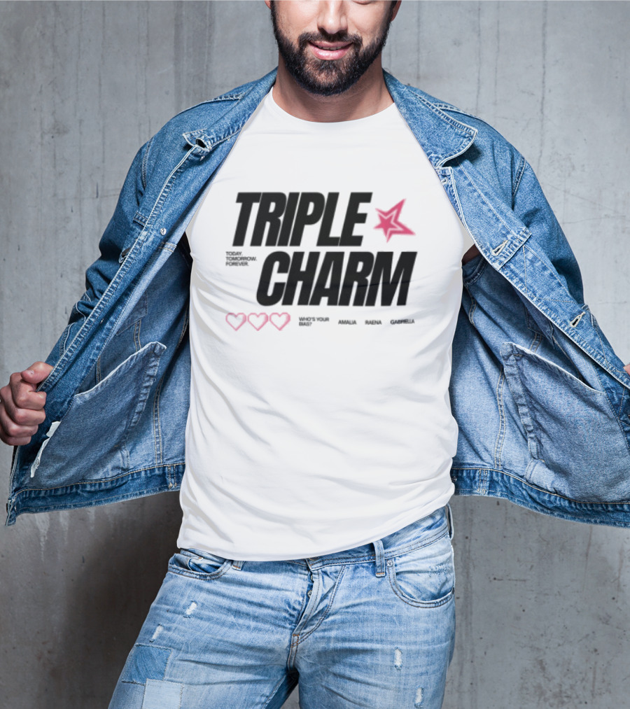 Triple Charm White Hearts Pink Star T-Shirt