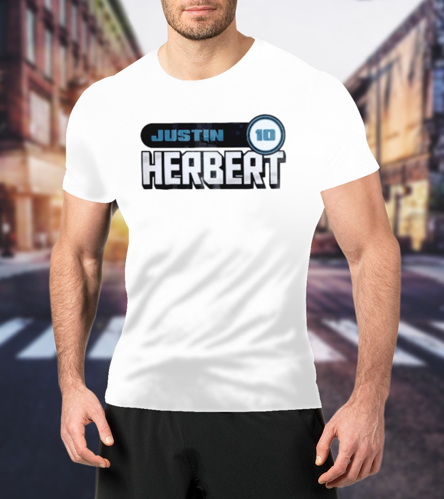 Justin Herbert 10 Blue Rounded Number Block T-Shirt