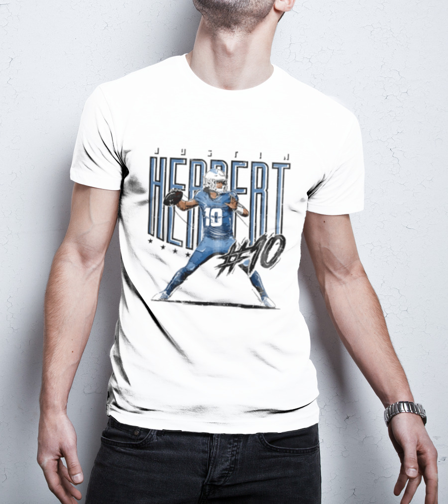Justin Herbert 10 Quarterback Football Stars Distressed Sketch T-Shirt