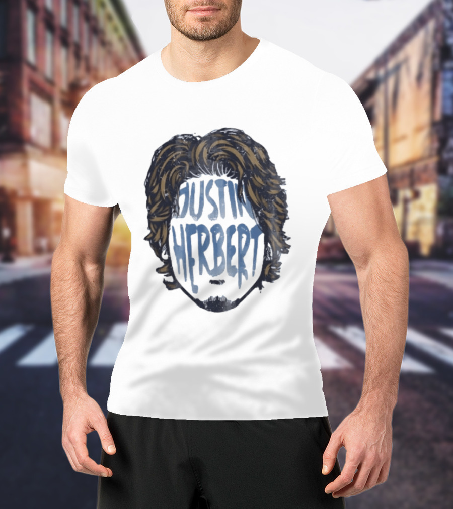 Justin Herbert Distressed Long Hair Beard Head T-Shirt