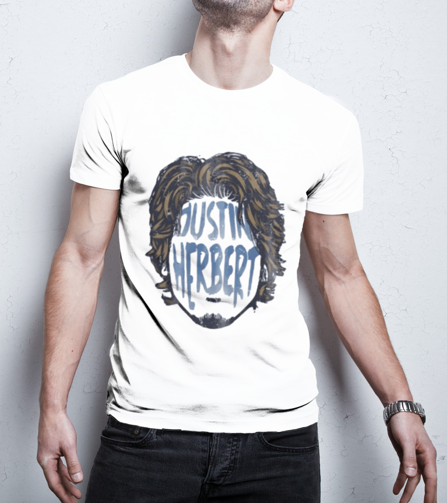 Justin Herbert Distressed Long Hair Beard Head T-Shirt