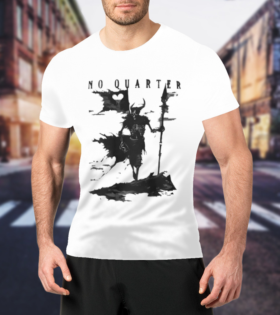 No Quarter Distressed Skeleton Warrior Dark Fantasy T-Shirt