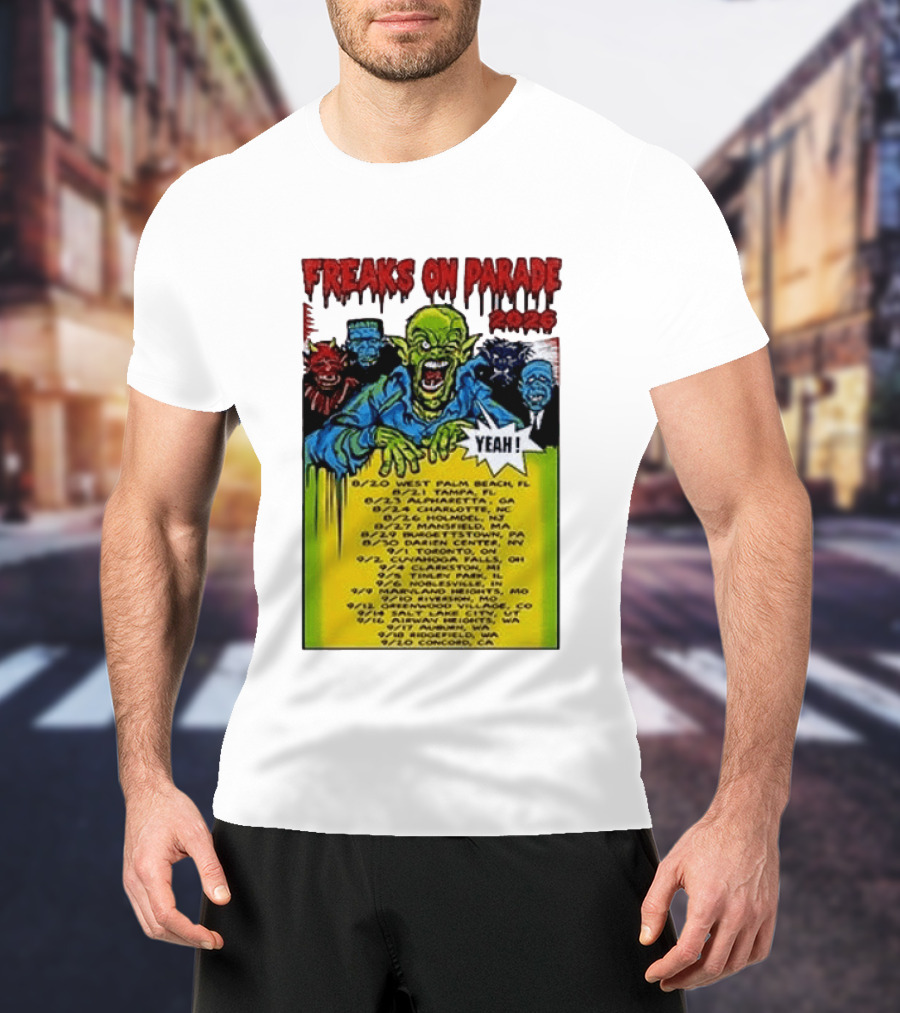 Freaks On Parade Tour 2023 Rob Zombie Dates West Palm Beach Tampa Atlanta Concord T-Shirt