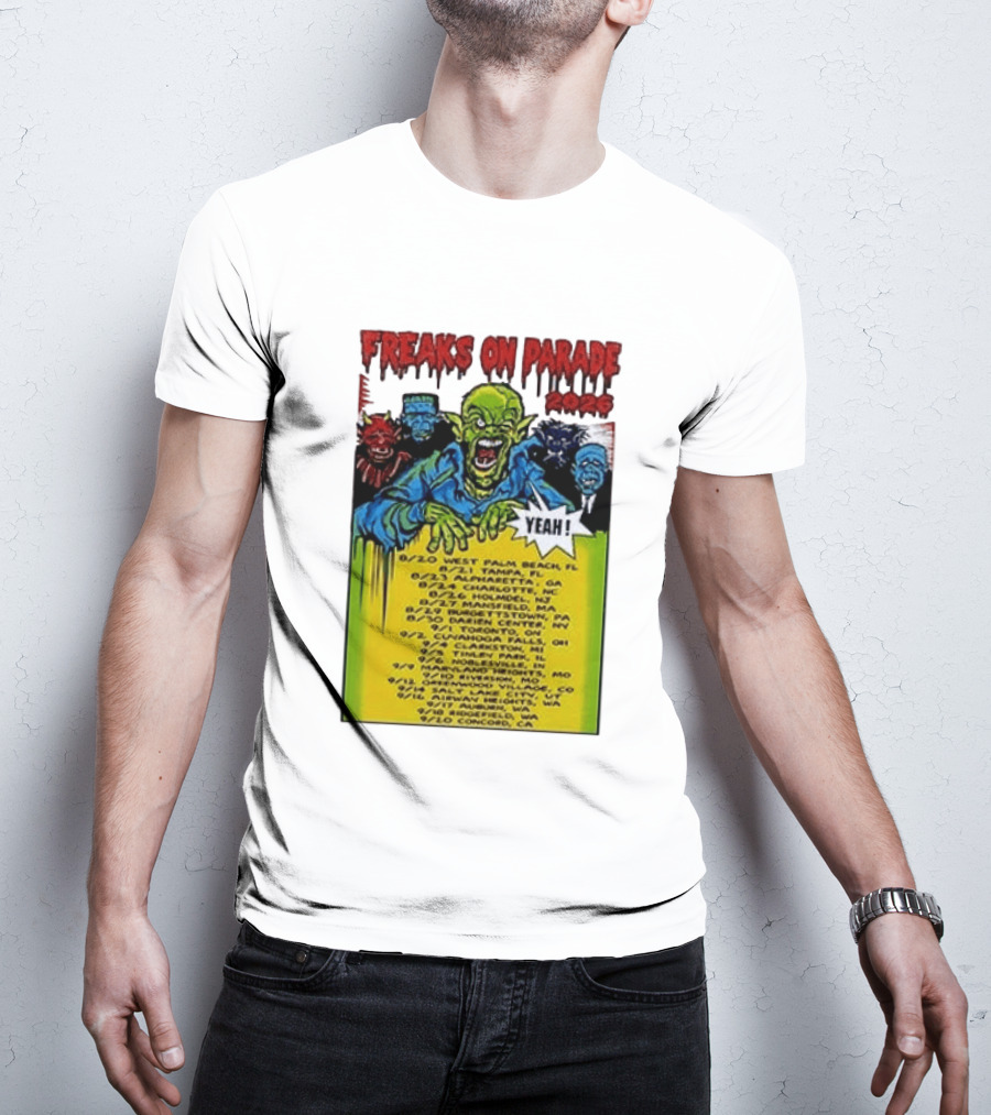 Freaks On Parade Tour 2023 Rob Zombie Dates West Palm Beach Tampa Atlanta Concord T-Shirt