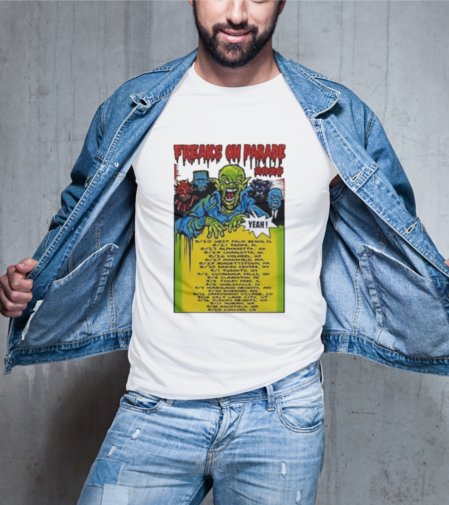 Freaks On Parade Tour 2023 Rob Zombie Dates West Palm Beach Tampa Atlanta Concord T-Shirt