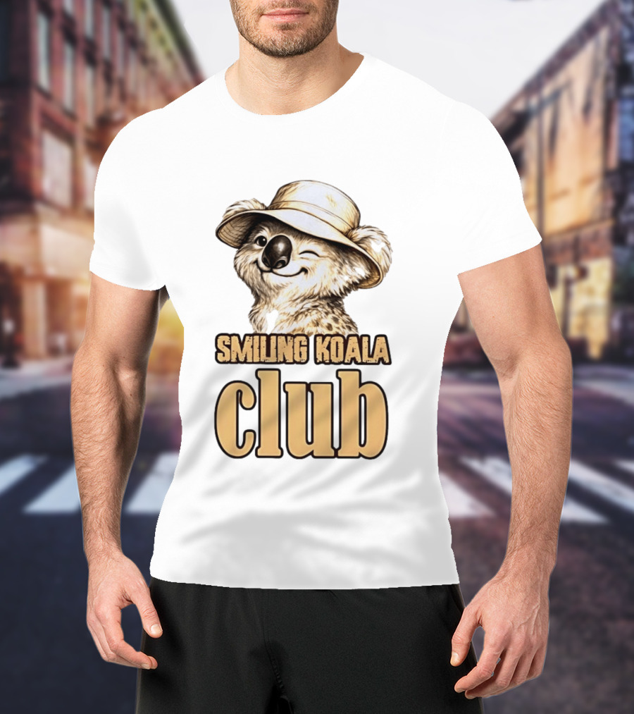 Smiling Koala Club Animal Wildlife Winking Koala Wearing Hat T-Shirt