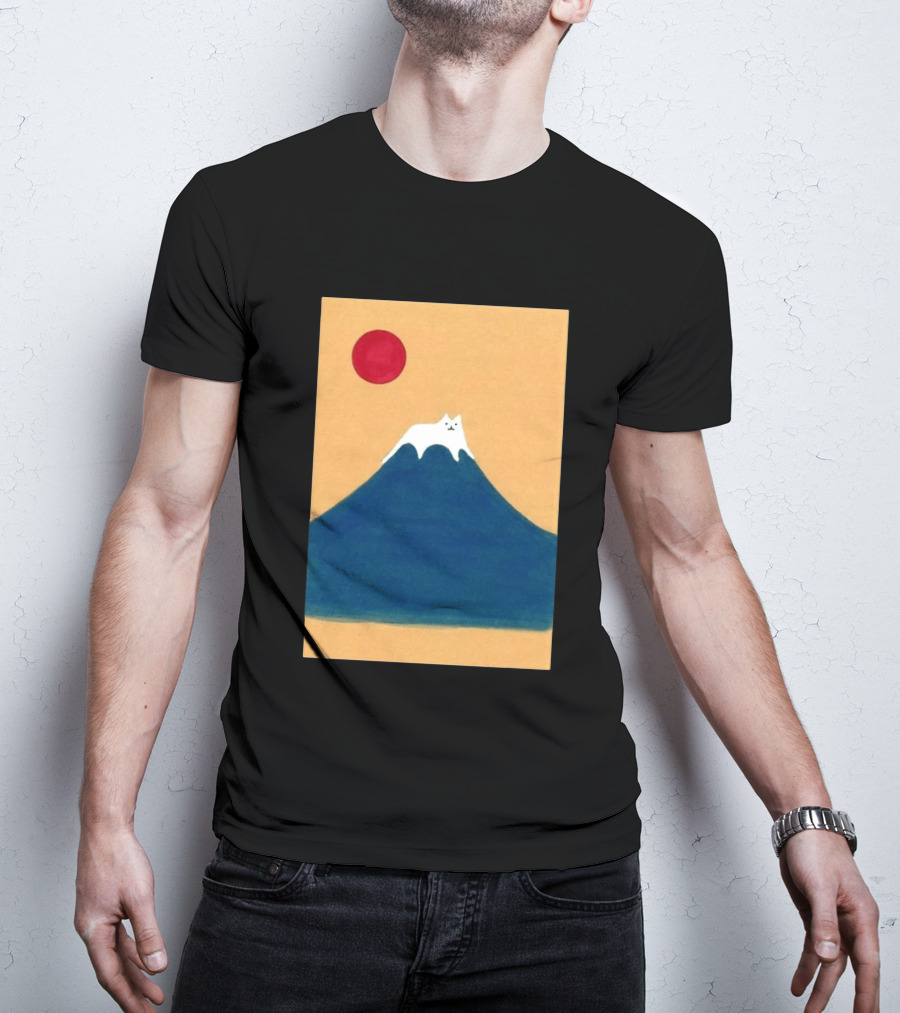 Meow Fuji Cat With Red Sun Illustration Japan T-Shirt
