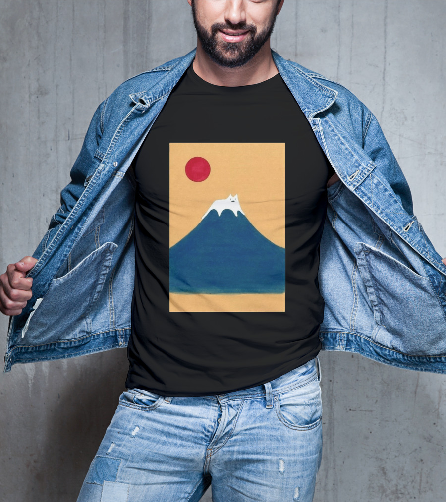 Meow Fuji Cat With Red Sun Illustration Japan T-Shirt