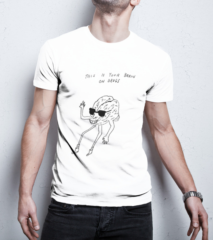 This Is Your Brain On Drugs M Gray Cartoon Brain With Sunglasses T-Shirt