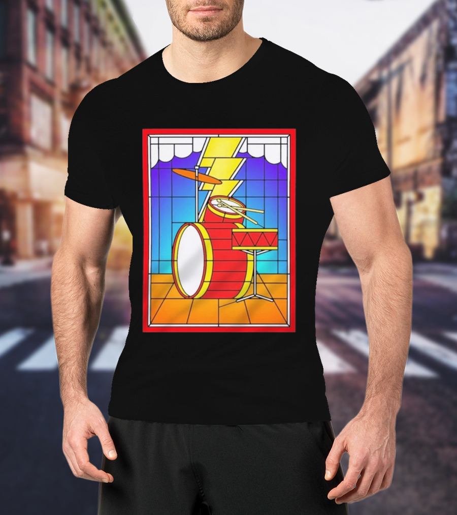 Stained Glass Drum Kit With Lightning Bolt T-Shirt