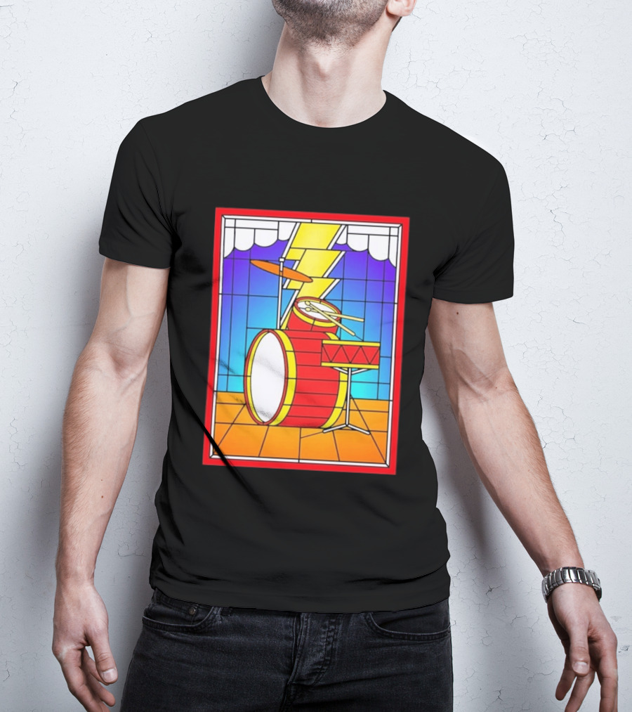Stained Glass Drum Kit With Lightning Bolt T-Shirt