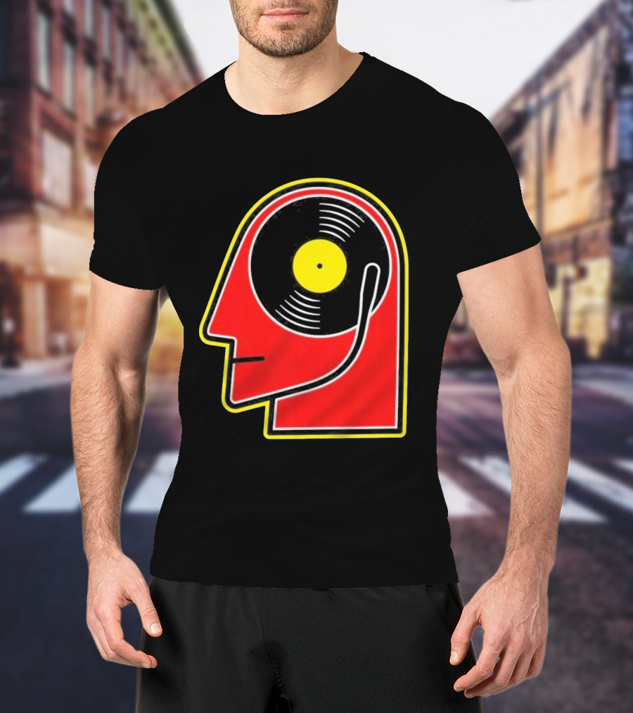 Vinyl Album Head With Record Disc Ear Retro Music T-Shirt