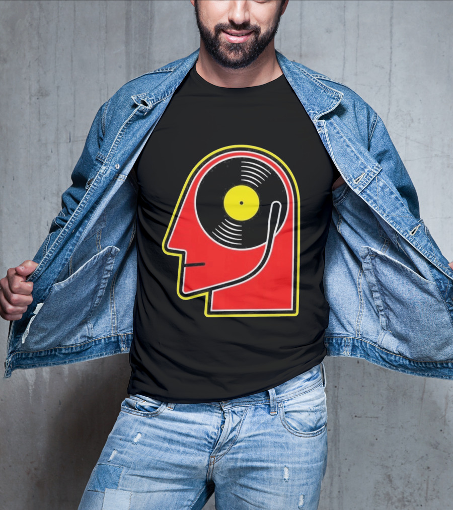 Vinyl Album Head With Record Disc Ear Retro Music T-Shirt