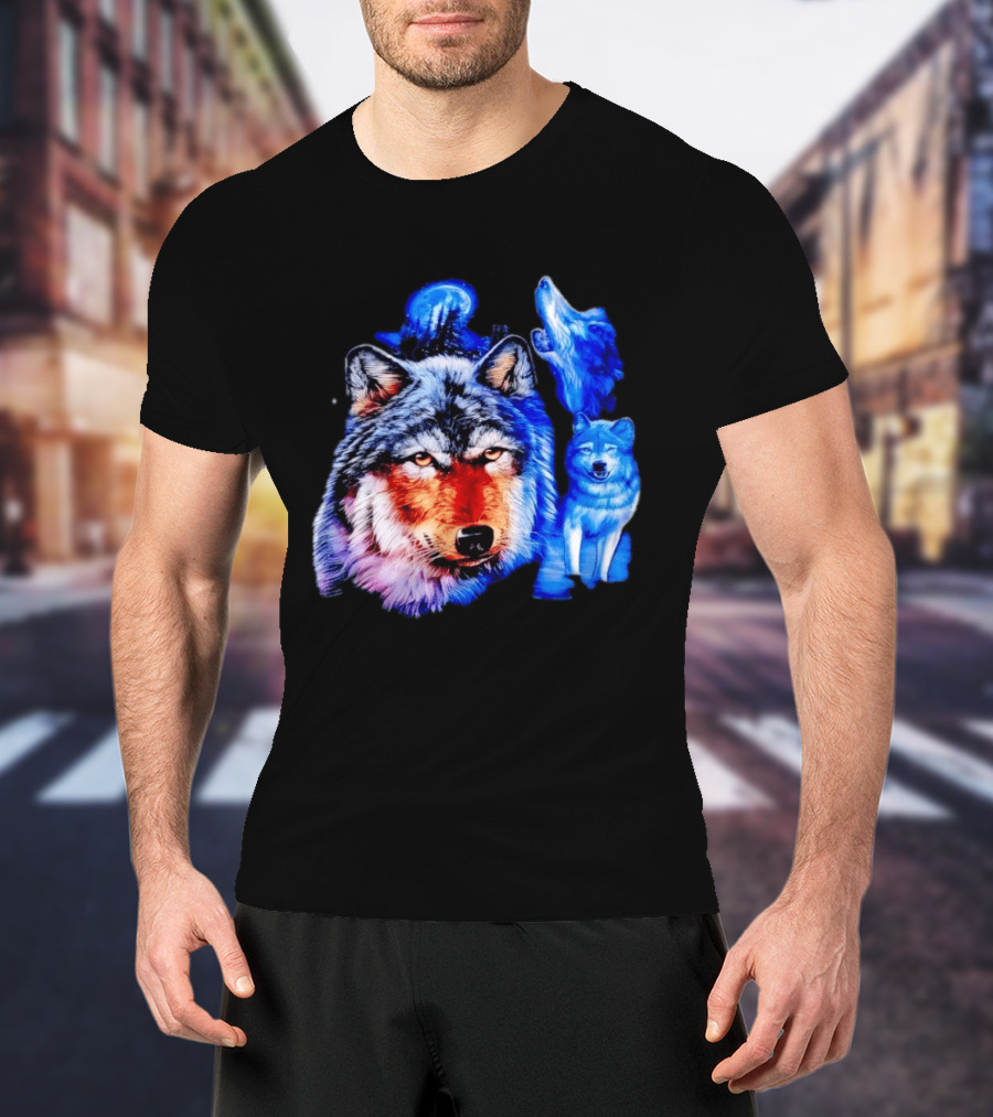 Wild Wolf Pack Moon Night Scene Nature Wildlife Wolves Howling T-Shirt