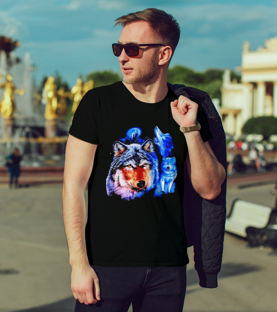 Wild Wolf Pack Moon Night Scene Nature Wildlife Wolves Howling T-Shirt