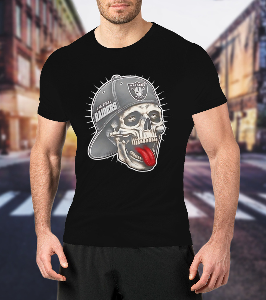 Las Vegas Raiders Skull Tongue Out Cap Raider Nation Football T-Shirt