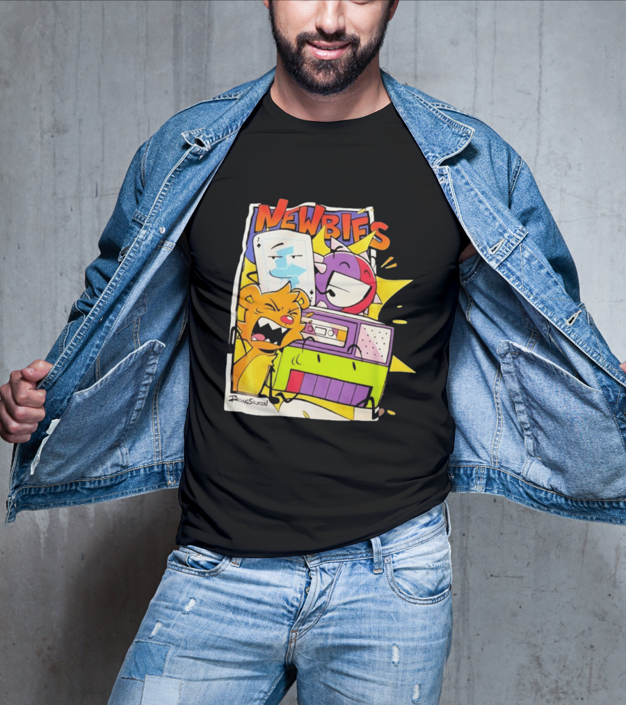 Newbies RaidingSalmon Cartoon Boombox And Cards Explosion T-Shirt