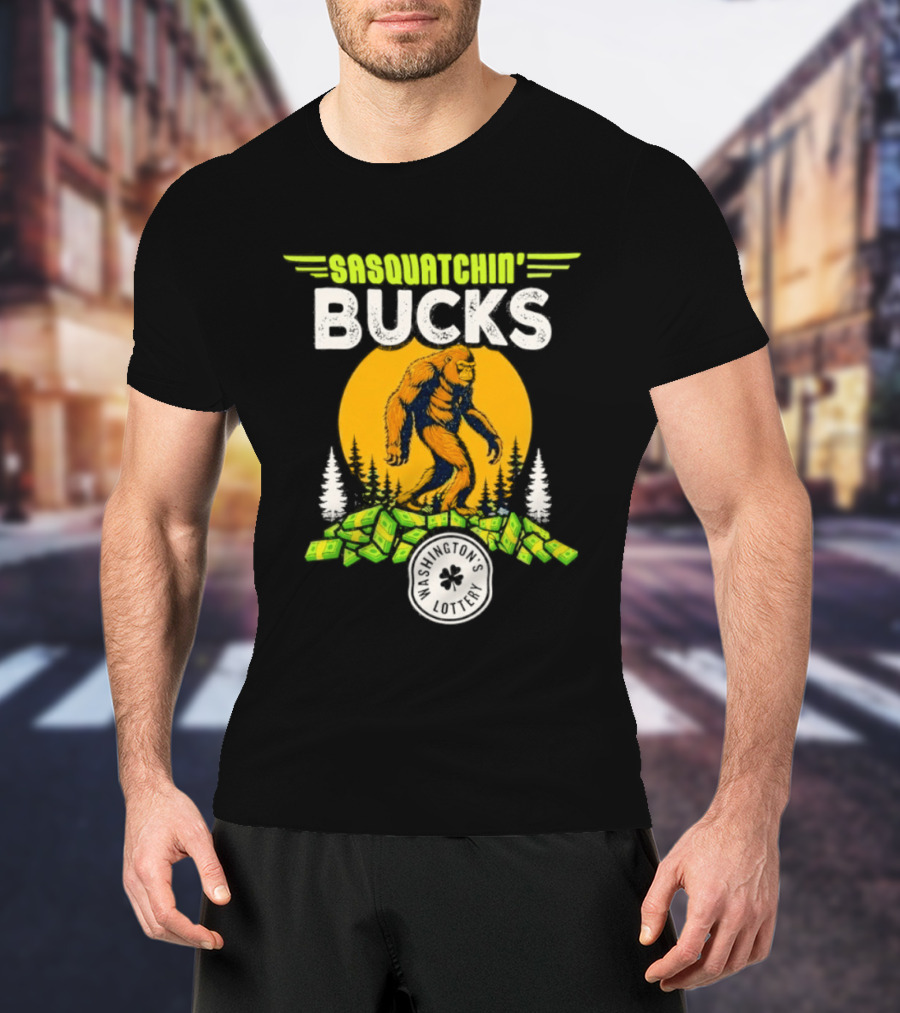 Sasquatchin' Bucks Bigfoot Money Walk And Trees T-Shirt