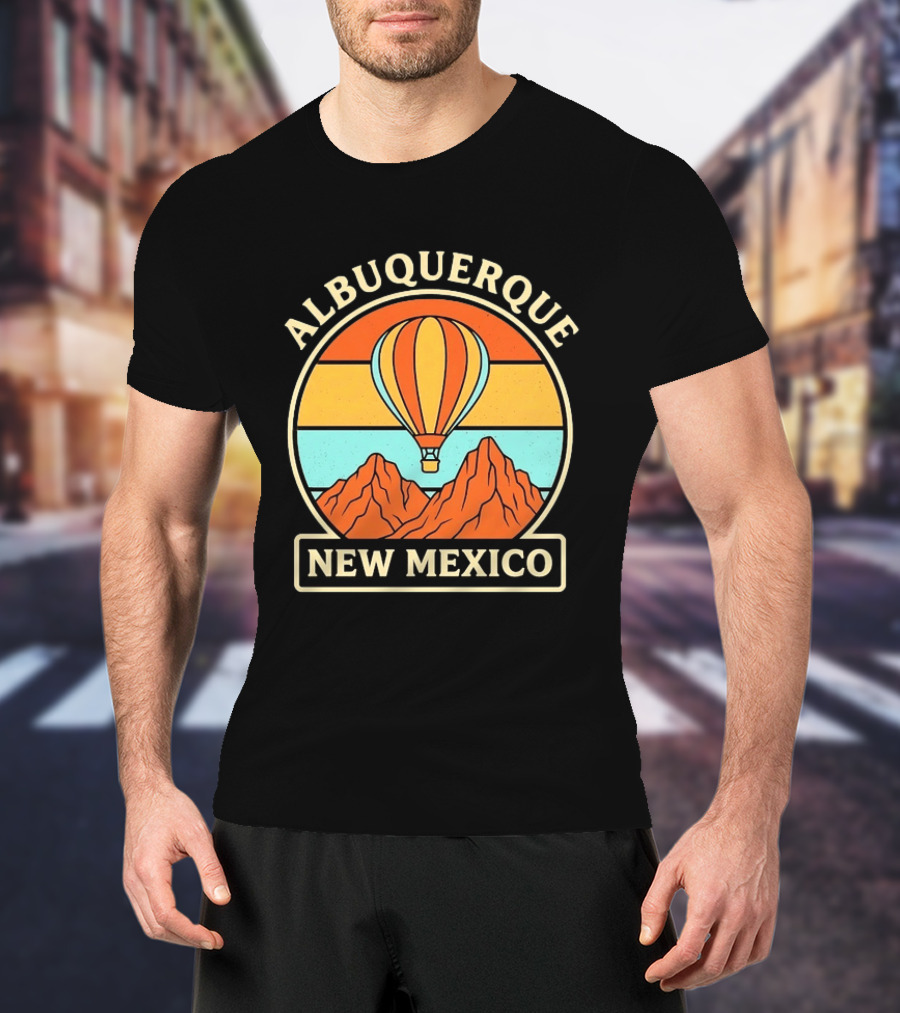 Albuquerque New Mexico Hot Air Balloon Over Mountains T-Shirt