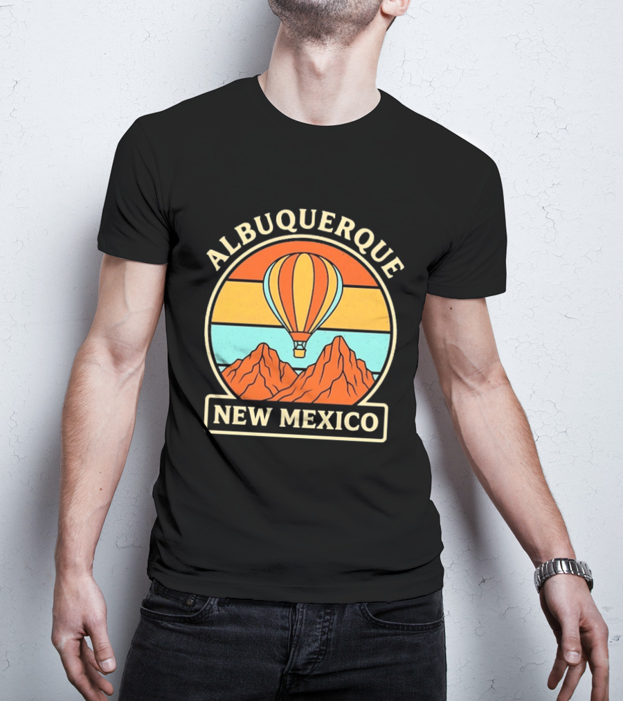 Albuquerque New Mexico Hot Air Balloon Over Mountains T-Shirt