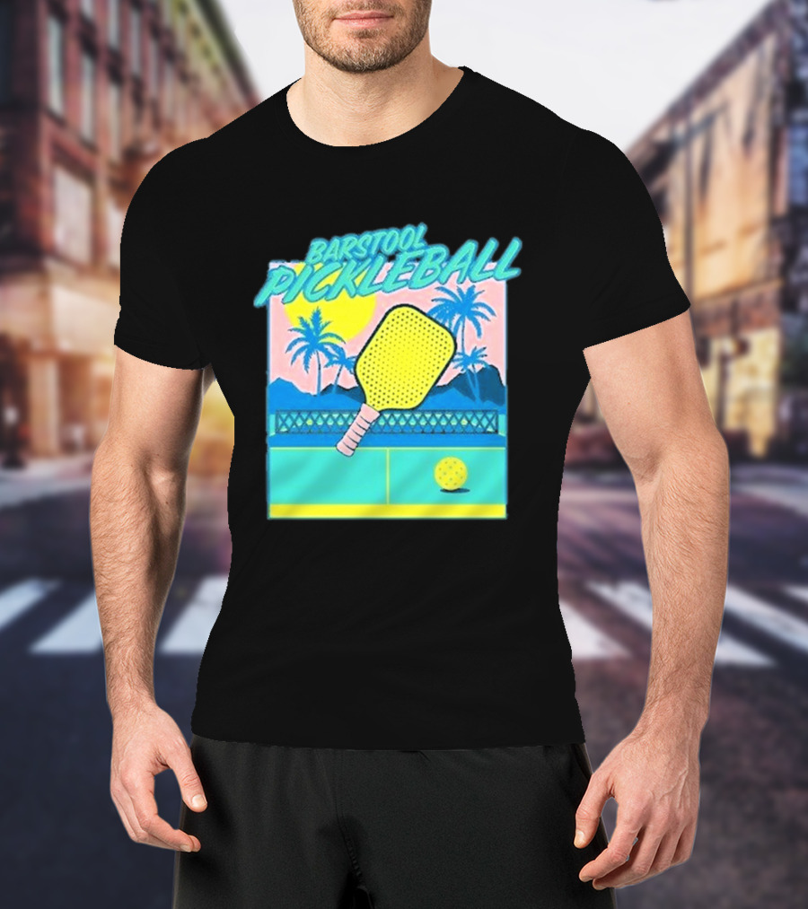 Barstool Pickleball Tropical Retro Paddle And Palm Trees T-Shirt