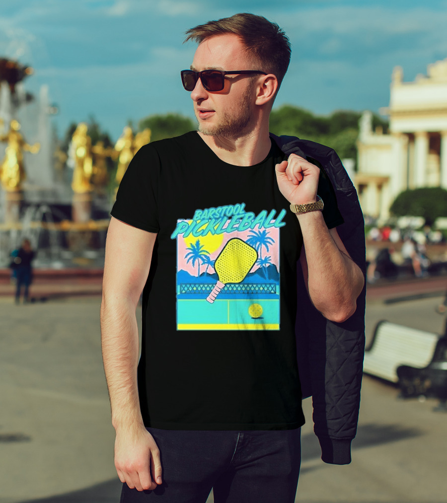 Barstool Pickleball Tropical Retro Paddle And Palm Trees T-Shirt