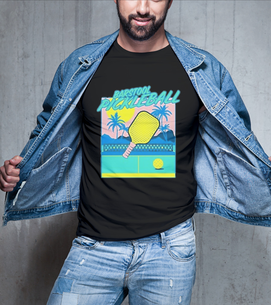 Barstool Pickleball Tropical Retro Paddle And Palm Trees T-Shirt